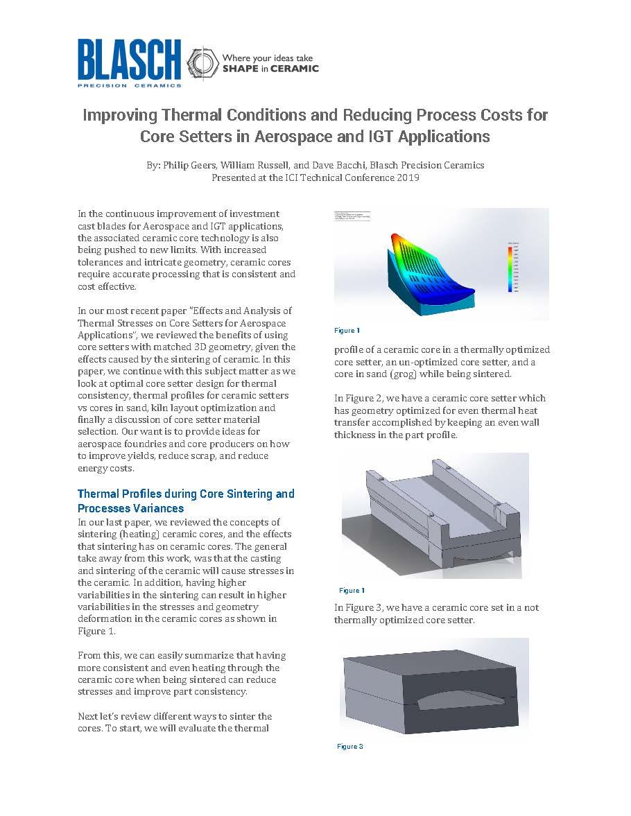First page of "Improving Thermal Conditions and Reducing Process Costs for Core Setters in Aerospace and IGT Applications" white paper.