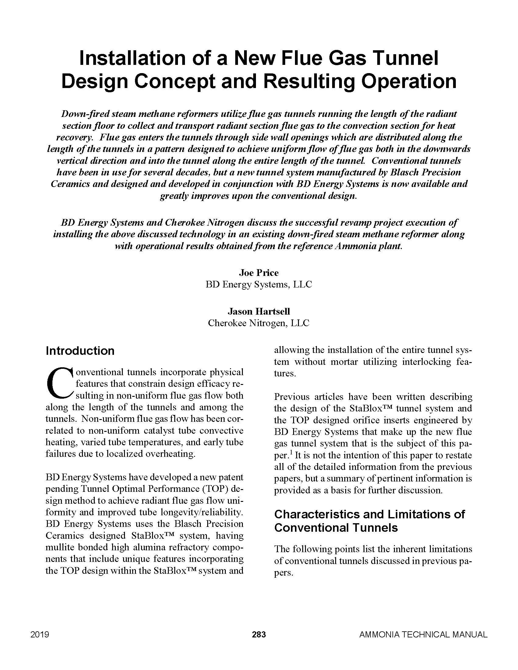 First page of "Installation of a New Flue Gas Tunnel Design Concept and Resulting Operation" white paper.