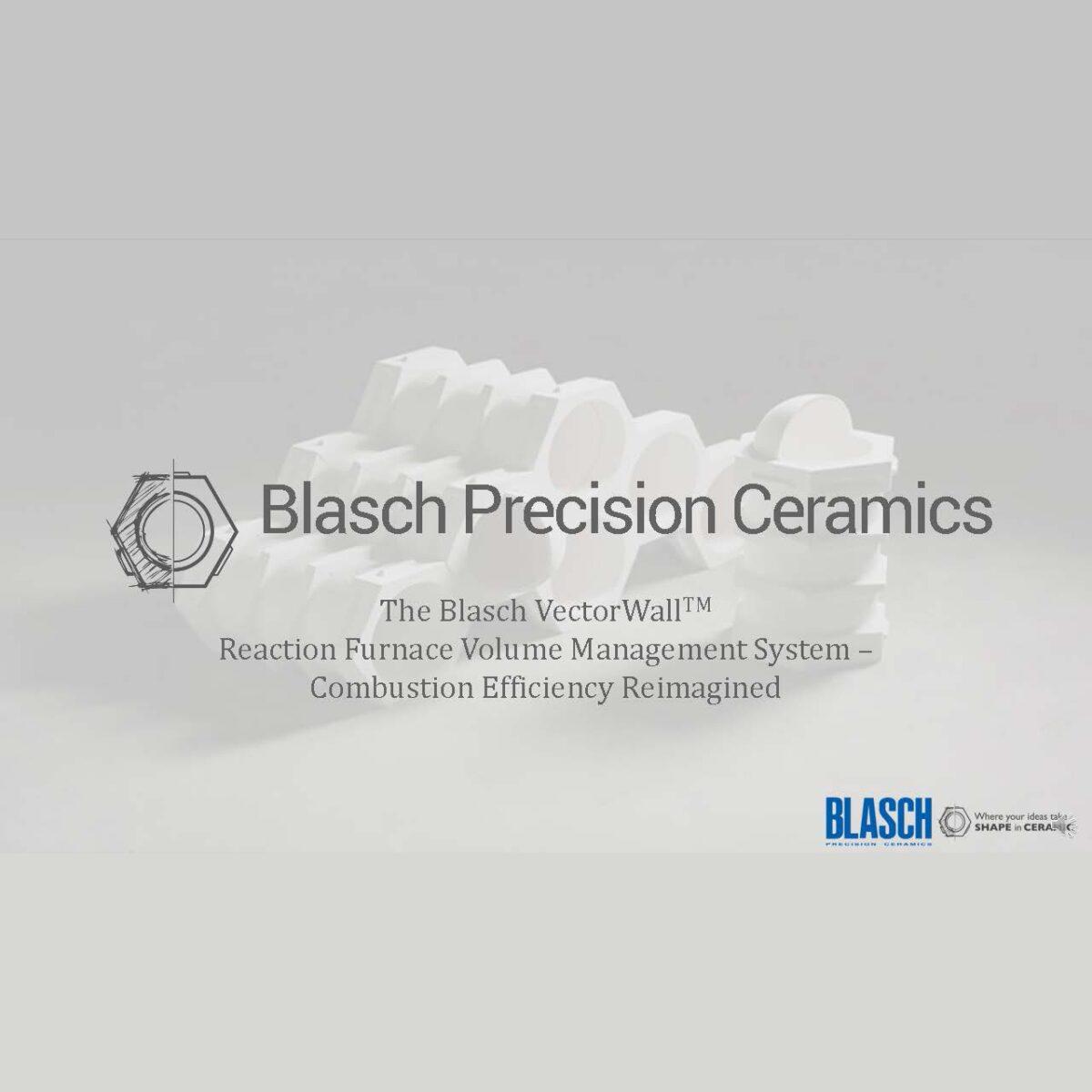 A webinar title card: Blasch Precision Ceramics - The Blasch VectorWall Reaction Furnace Volume Management System - Combustion Efficiency Reimagined.