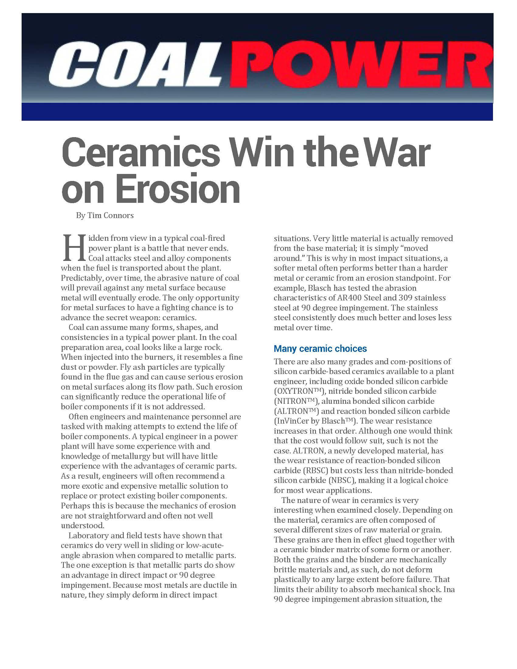 First page of "Ceramics Win the War on Erosion" white paper.