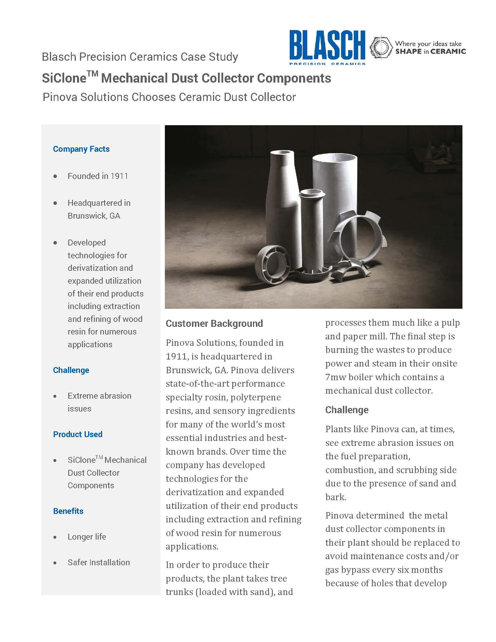 First page of the "SiClone Mechanical Dust Collector Components" case study.