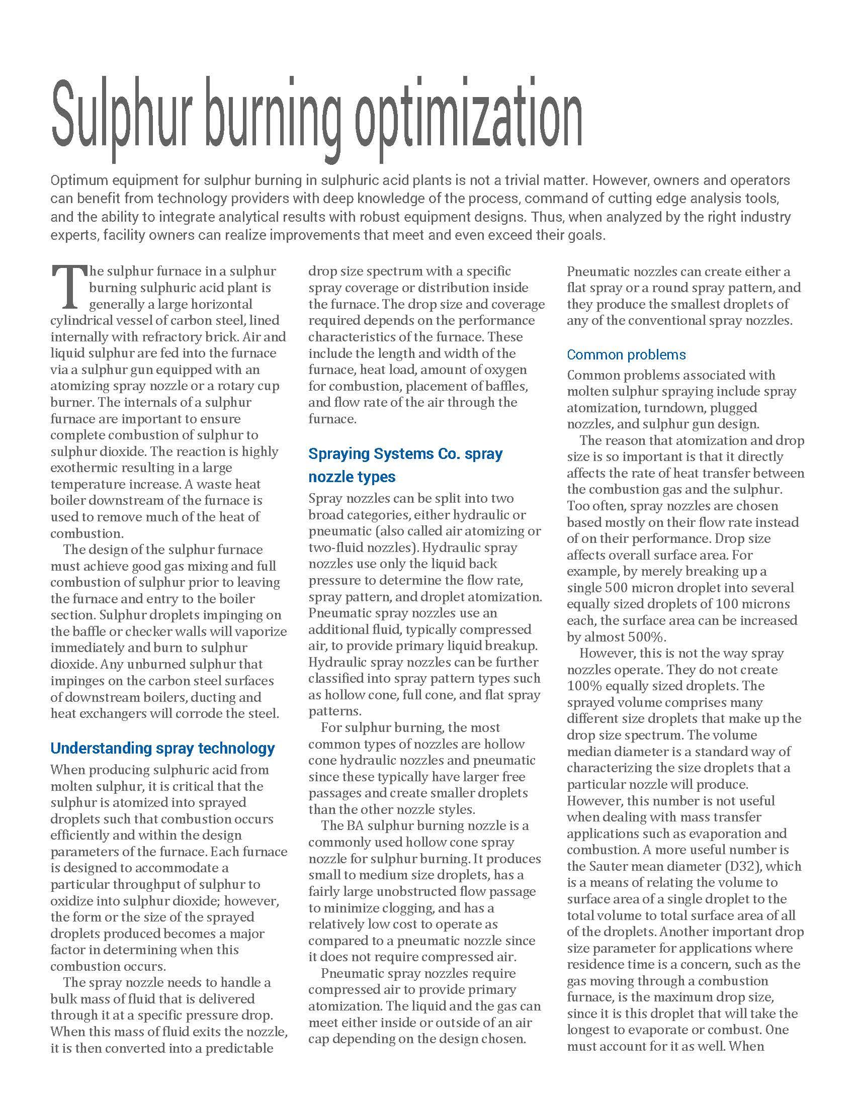 First page of "Sulphur burning optimization" white paper.