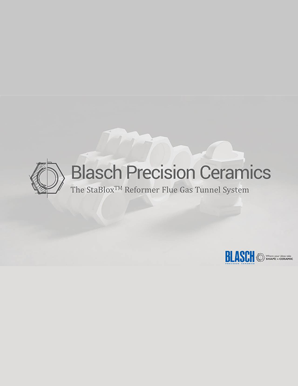 A webinar title card with stacked and assembled VectorWall pieces, reading "Blasch Precision Ceramics: The StaBlox Reformer flue Gas Tunnel System."